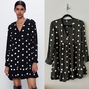 Zara Long Sleeve Polka Dot Appliqué Mini Dress (Size: Medium)